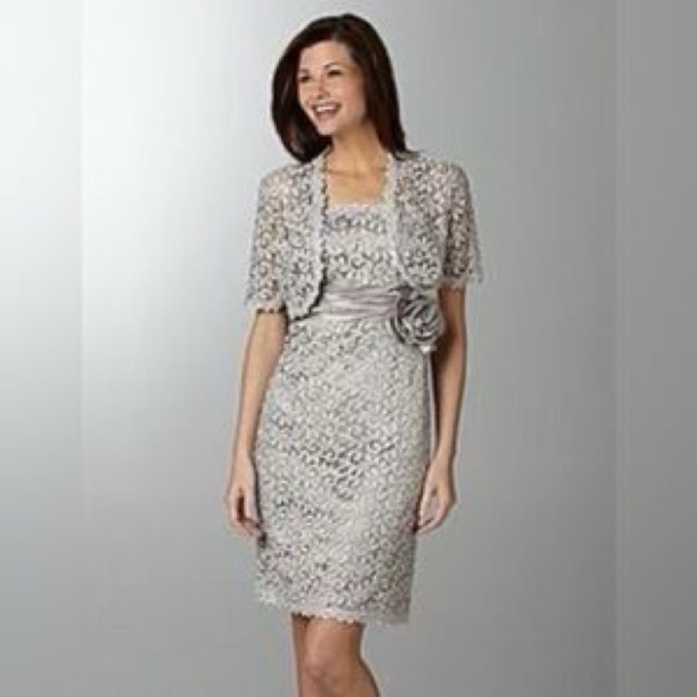 R&M Richards Silver Lace Wedding Dress